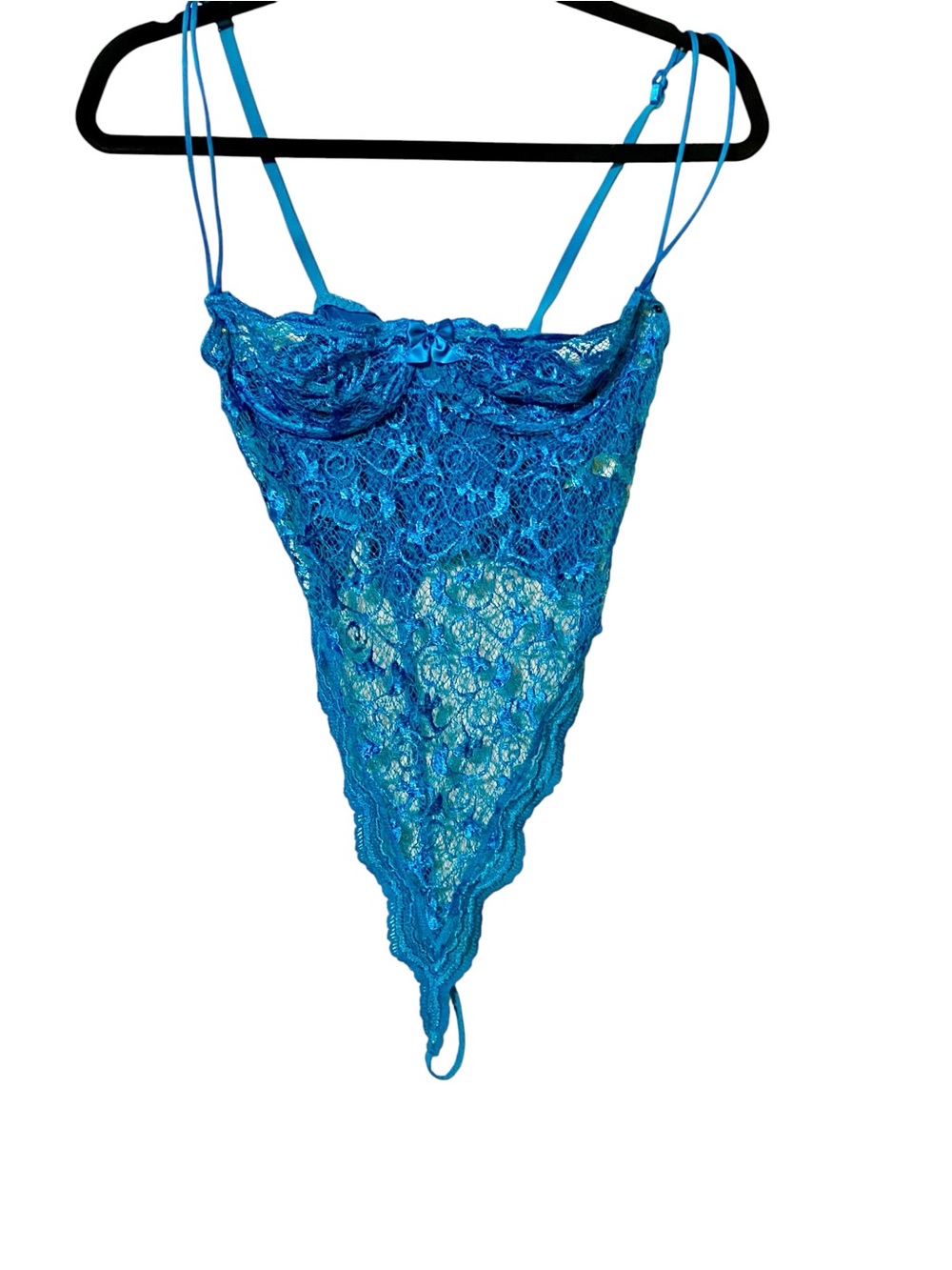 Vintage Victoria’s Secret Gold Label Lingerie Lace Bodysuit Bright Blue Sexy 36B